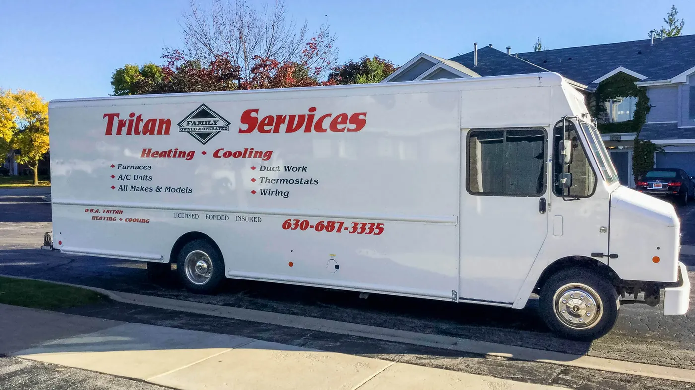 Tritan Services HVAC step van stocked for furnace and AC service calls