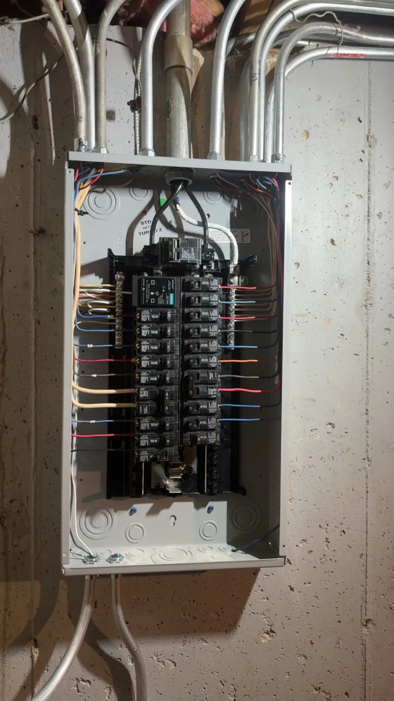 Subpanel with conduit feeds installed by Tritan electricians